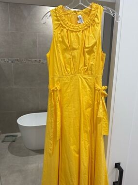 HUNTER BELL Bright Yellow Sleeveless Midi Dress with Side Ties